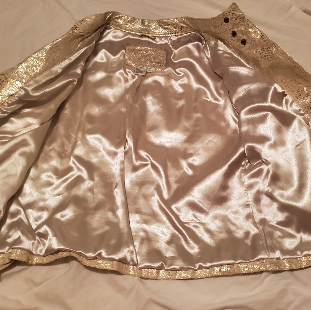 Ivory & Gold Python Snake Real Leather Moto Jacket - image 4